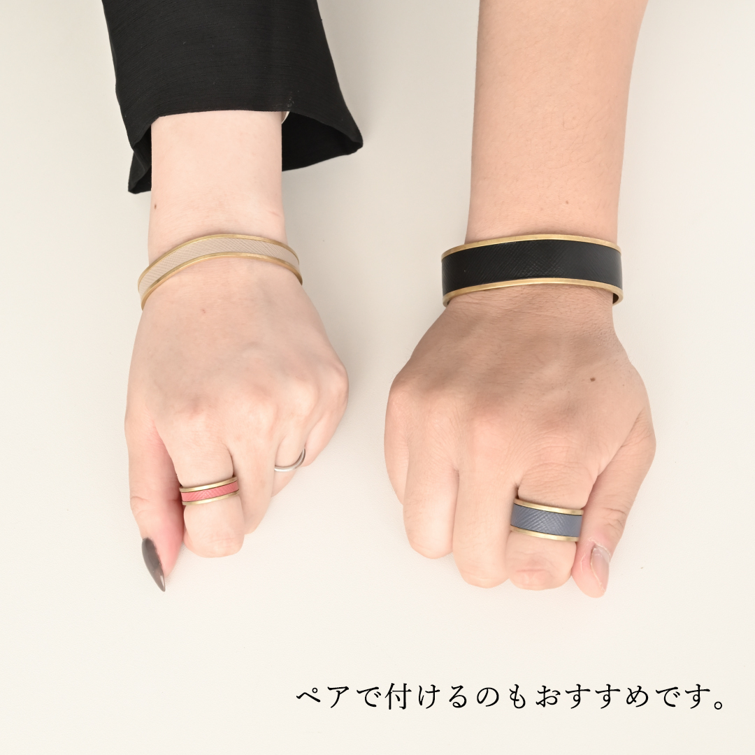真鍮リング 真鍮バングル セット 【 型押しサフィアーノ 】ブラス 本革