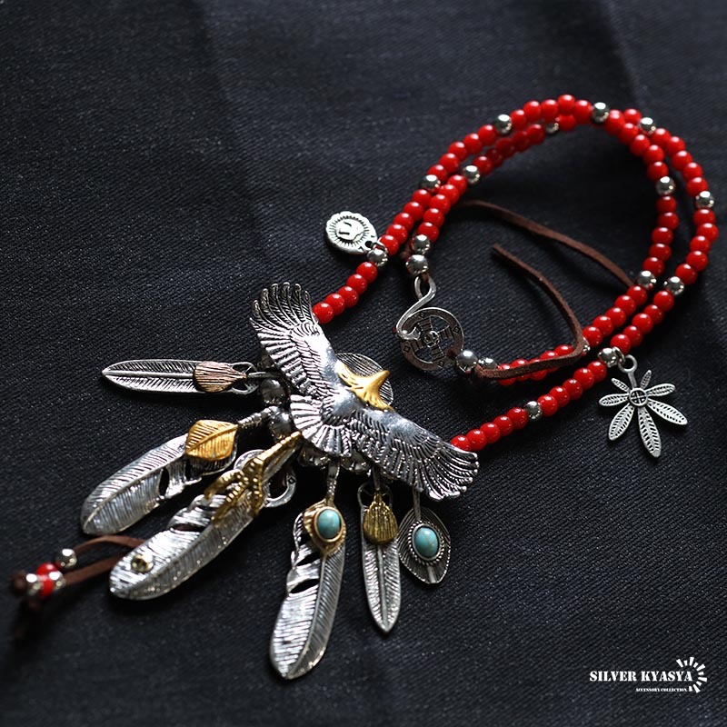 フェザーネックレス 7枚 羽根 ペンダント ターコイズ イーグル