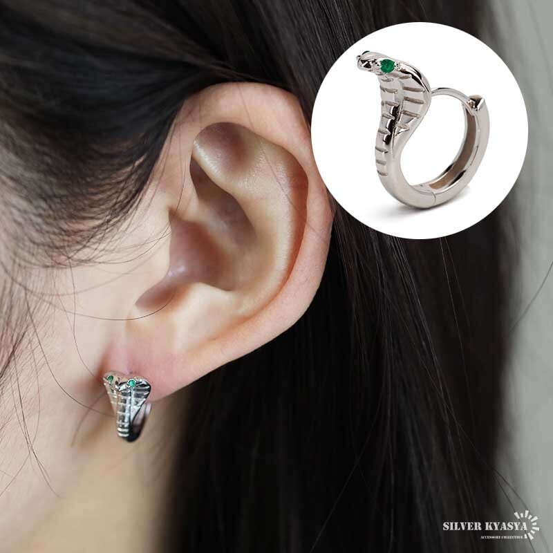 シルバー925 スネークピアス 蛇ピアス ヘビ フープピアス コブラ