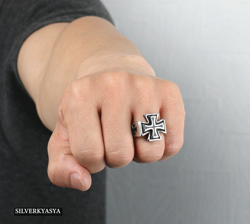 ステンレス リング クロス 指輪 ブラッククロス ロック バイカー