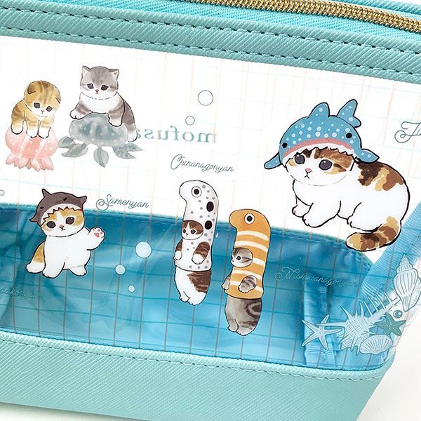 mofusand クリアポーチ舟形 海の生き物にゃん 小物入れ ネコ 化粧