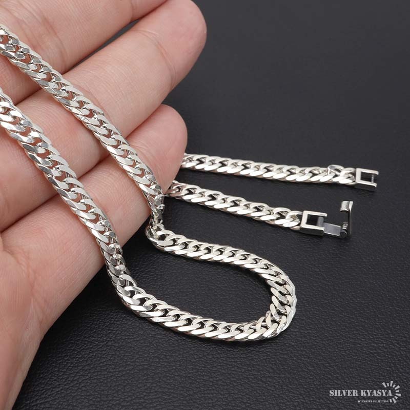 シルバー925 チェーンネックレス 6面カット ダブル喜平チェーン