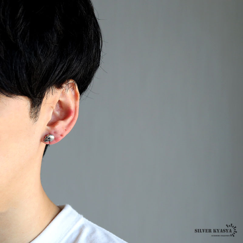 シルバー925 スカルピアス ドクロピアス 頭蓋骨 スタッドピアス パンク