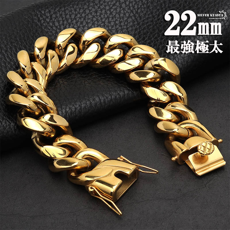 幅22mm ステンレス 喜平チェーンブレスレット 18k GP gold ゴールド