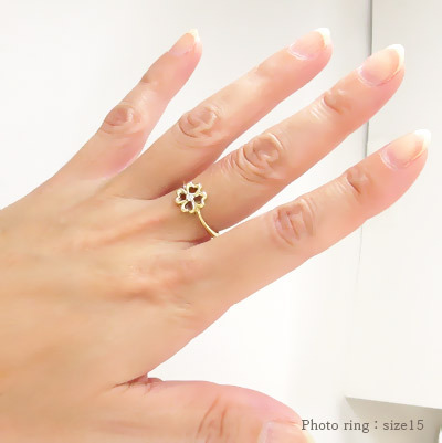 指輪 クローバー 四葉 ダイヤモンド リング 0.05ct 18金 18k k18