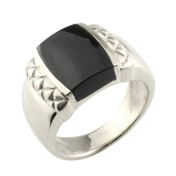 リング メンズ プラチナ オニキス 幅広 プラチナ900 指輪 印台 四角
