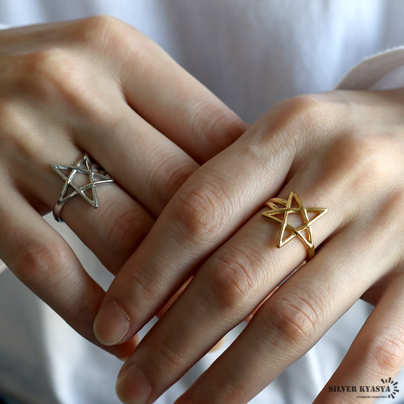 スターリング 星リング ゴールドリング 指輪 18KGP ゴールド シルバー