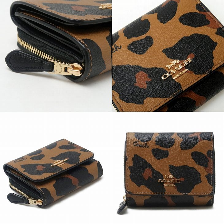 コーチ COACH 財布 三つ折り 折財布 ミニ レディース レオパード