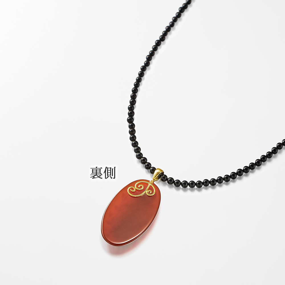 18金 江戸蒔絵 螺鈿 天然石 赤メノウ オニキス ペンダント ネックレス