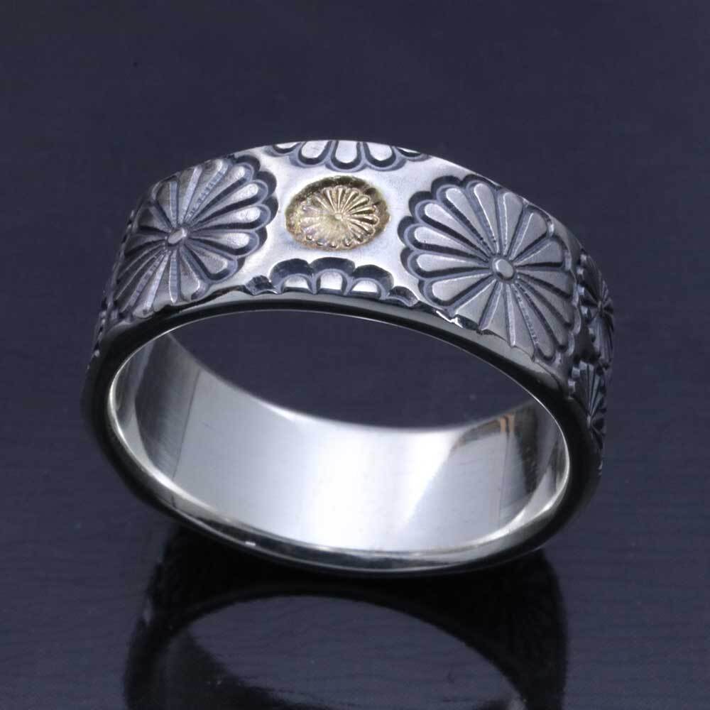 指輪 メンズ ゴールド シルバー 百花繚乱菊 平打ち リング 8mm幅 菊紋