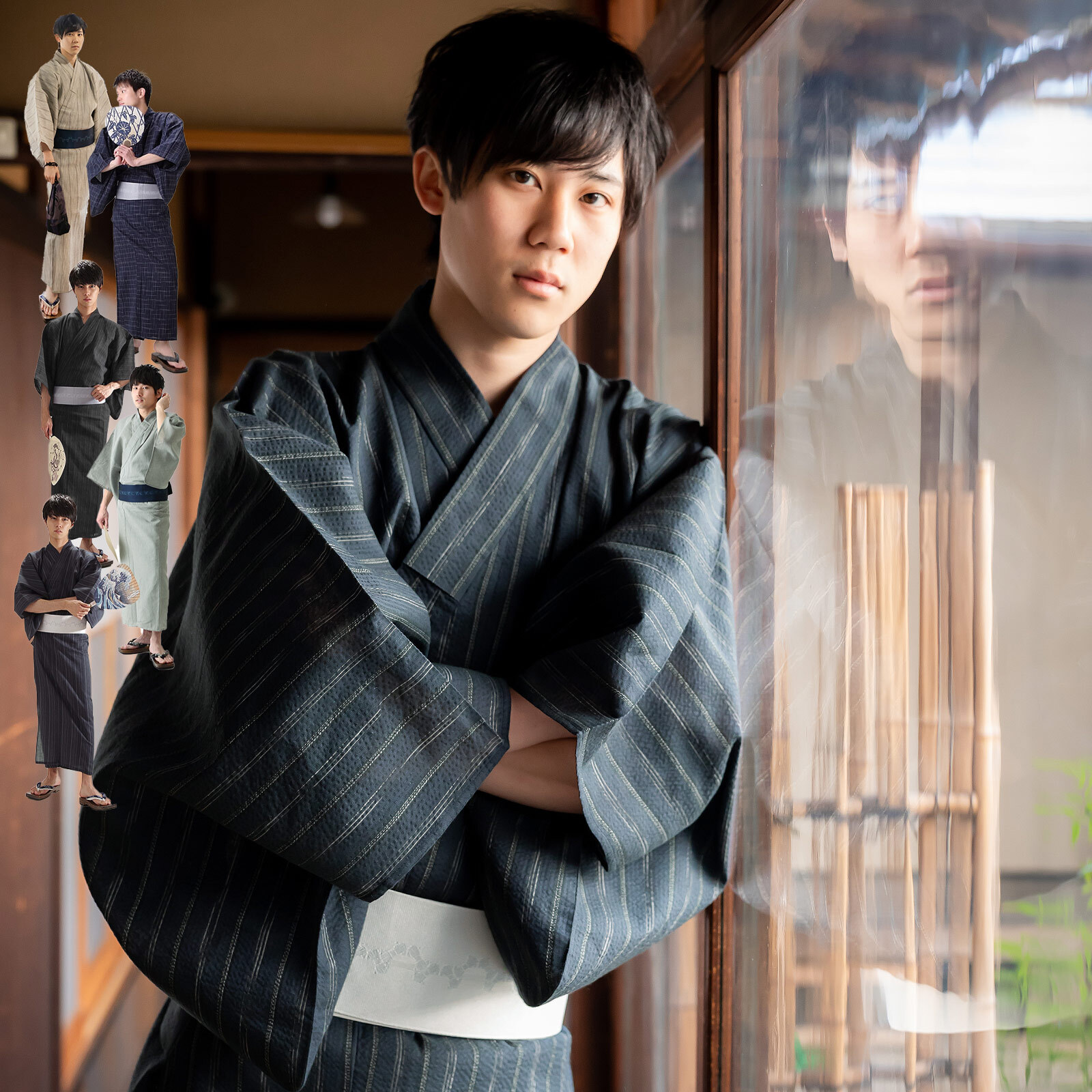 浴衣 セット メンズ 男性用浴衣セット 浴衣5点セット（浴衣＋角帯＋