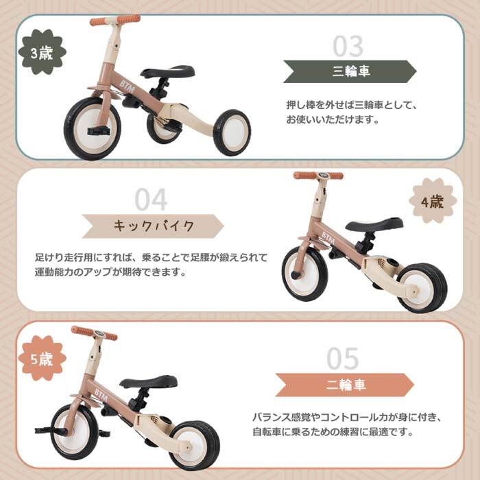 子供用三輪車 5in1 乗用玩具 ベビーカー キッズバイク キックバイク
