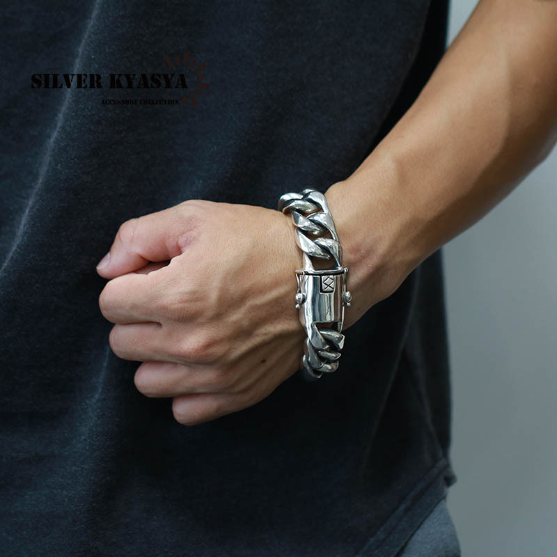 超重厚 シルバー925 喜平ブレスレット シルバー喜平チェーン 極太 幅