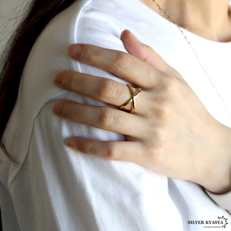 クロスリング Xライン ゴールドリング 指輪 18KGP ゴールド ステンレス