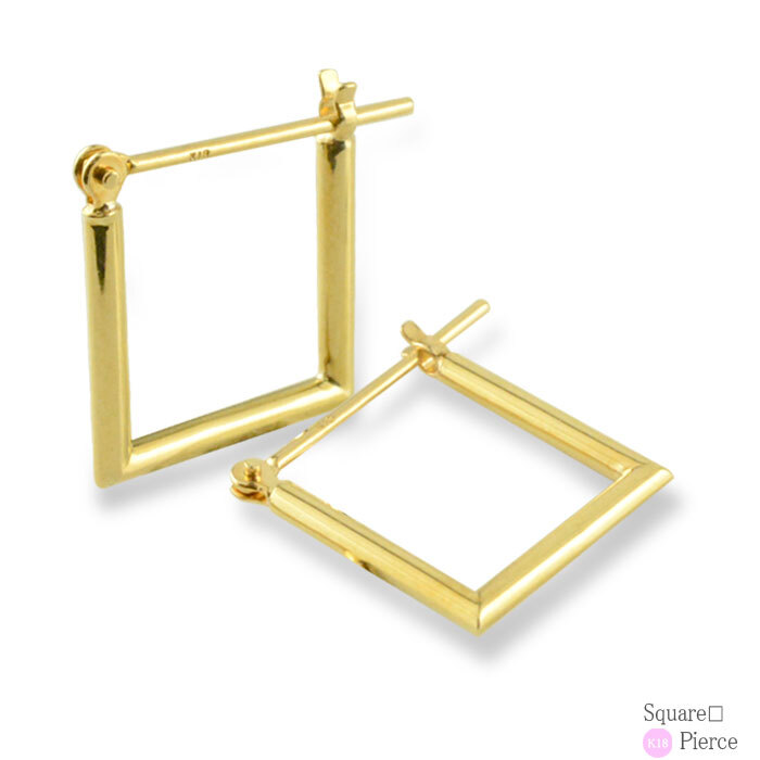 k18 ピアス 四角 イエローゴールドk18 フープピアス スクウェア 四角形
