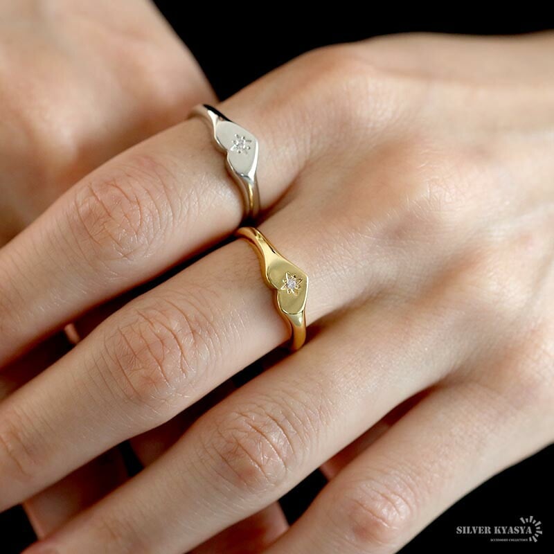 ハートリング 印台 指輪 細身 2カラー レディース ゴールド 18K GP K18