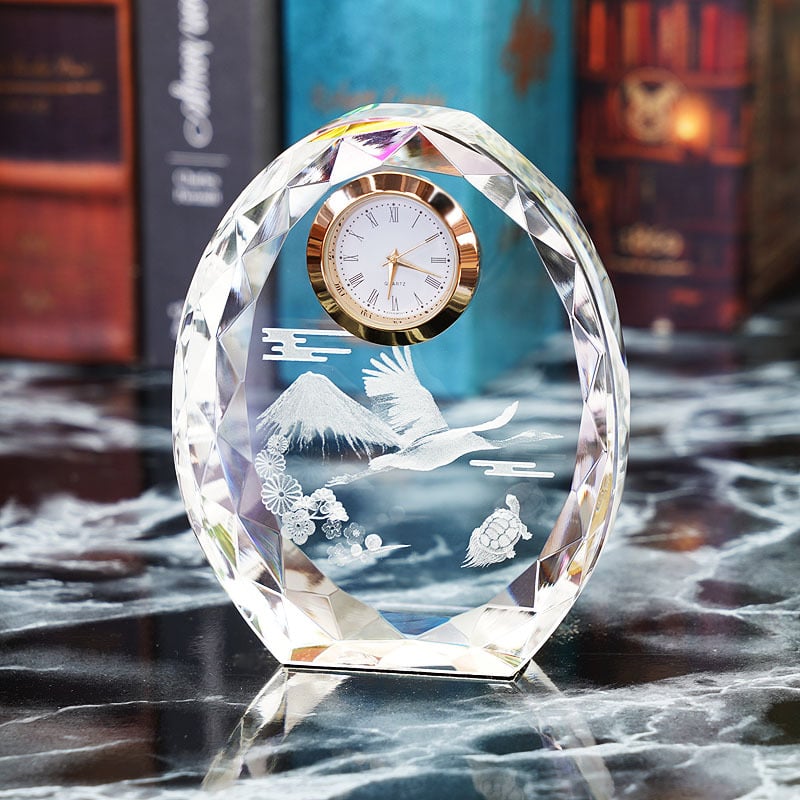 送料無料】 クリスタル 時計 鶴 SFC-5 置時計 名入れ 彫刻 刻印 記念