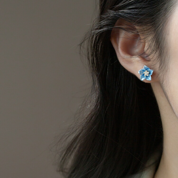 ご家庭用梱包】大きいブルーフラワーピアス シルバー925ポスト ピアス