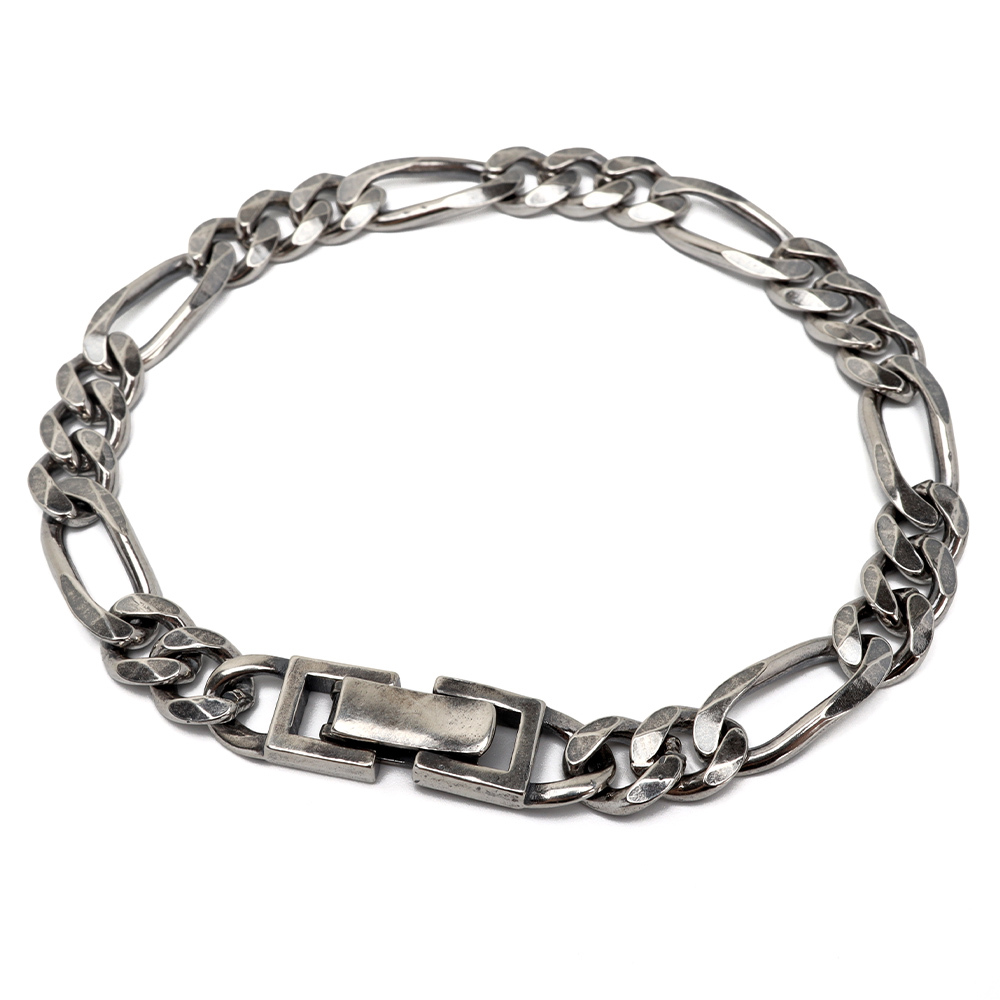 シルバー925 チェーンブレスレット 中折れ フィガロチェーン