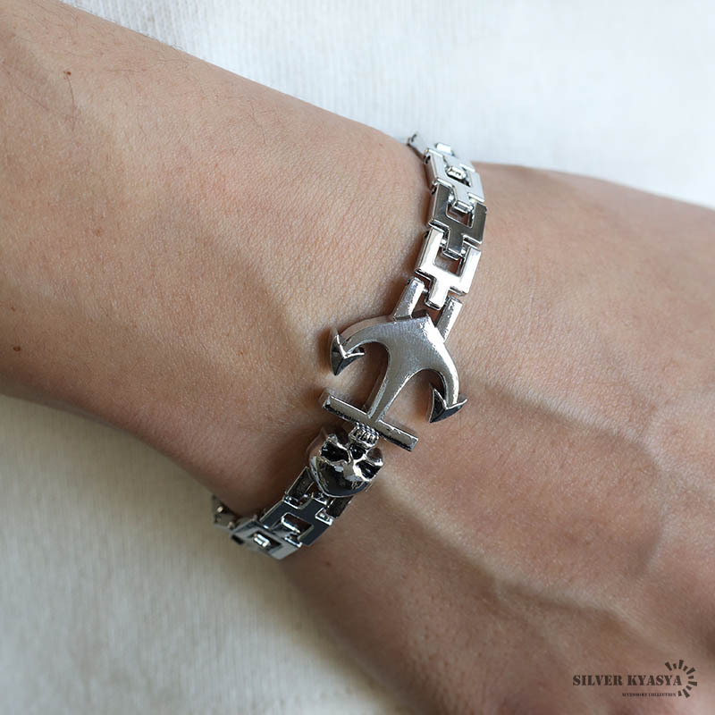 ドクロ アンカー ベルトブレスレット チェーンブレスレット 錨 骸骨