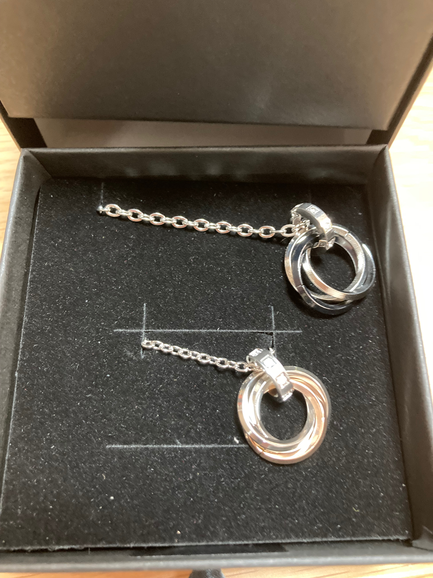 ペアネックレス カップル 3連リング ネックレス ステンレス