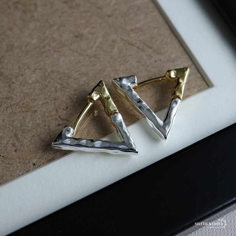 シルバー925 トライアングルピアス silver gold バイカラーフープ