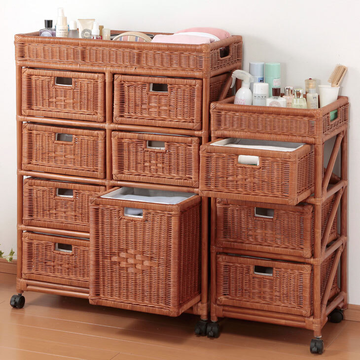 天然籐 ラタン ランドリー チェスト ランドリーラック スリム 4段