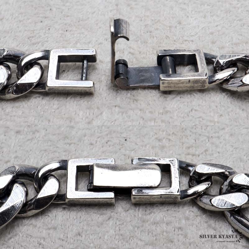 シルバー925 チェーンブレスレット 中折れ フィガロチェーン