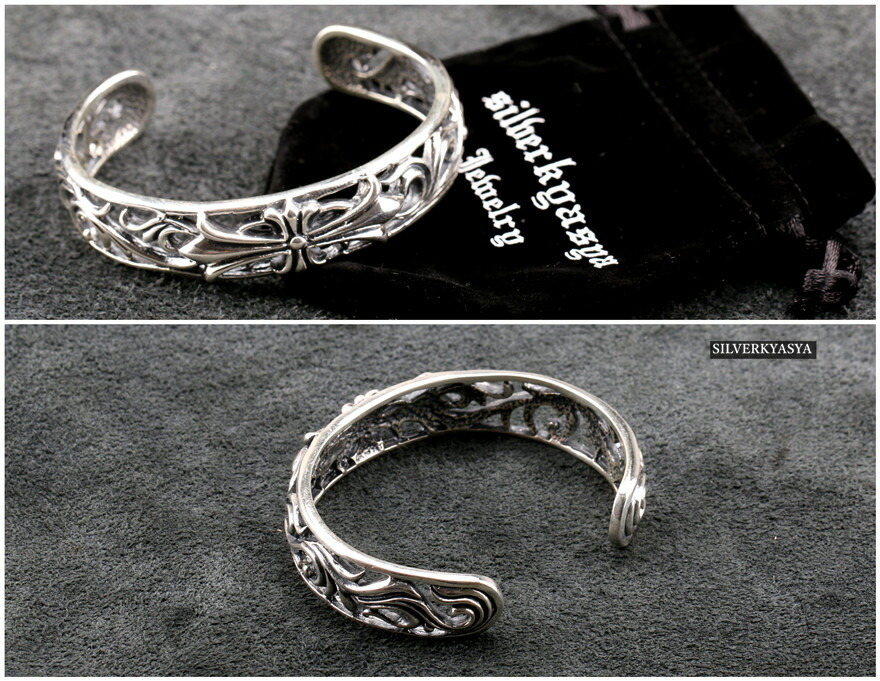 シルバー925素材 フローラルバングル シルバー クロスバングル 925