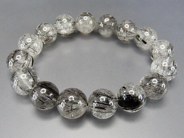 大玉針多めブラックルチルクォーツ約13.5mm天然石数珠ブレスレット仕事