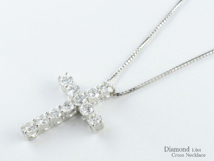 ネックレス レディース ダイヤモンド クロス k18 ホワイトゴールドk18