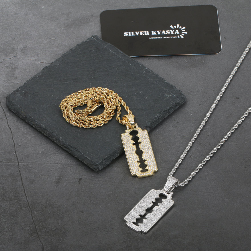 キラキラ カミソリ刃 ネックレス 18k gp 金 銀 ヒップホップジュエリー