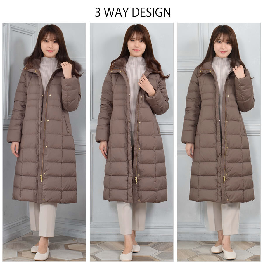 ダウンコート レディース ロング メルファージュ ダウン90% フォックス