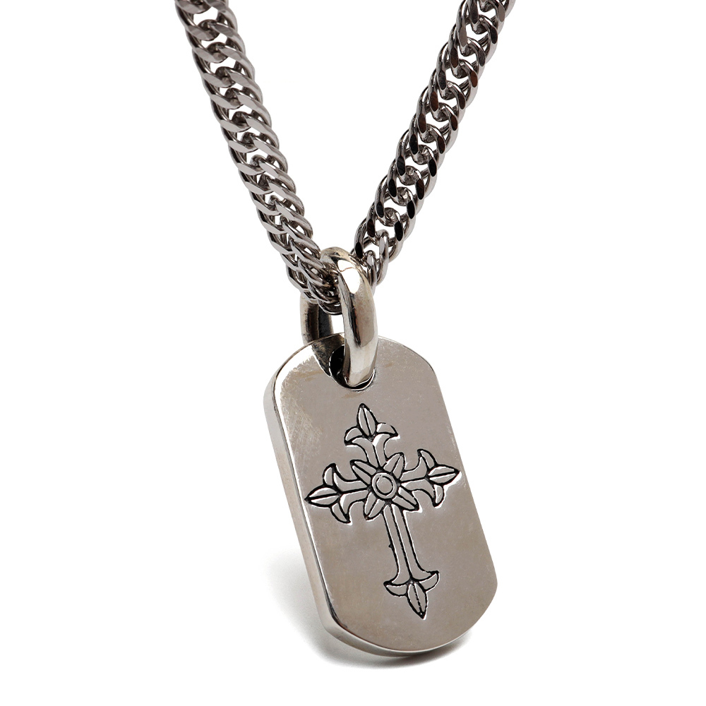 シルバー925 クロスネックレス ドッグタグネックレス ダブル喜平