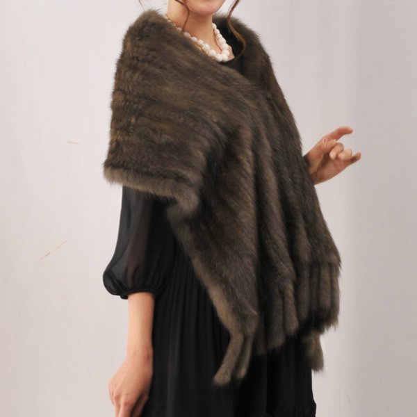 ロシアン セーブル ファーストール レディース 編み込み フリンジ