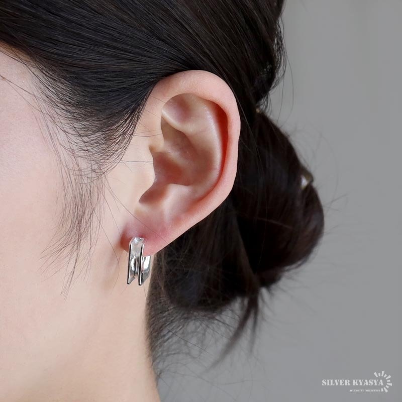 スクエアピアス シルバー925 フープピアス スタッドピアス 両耳用 2点