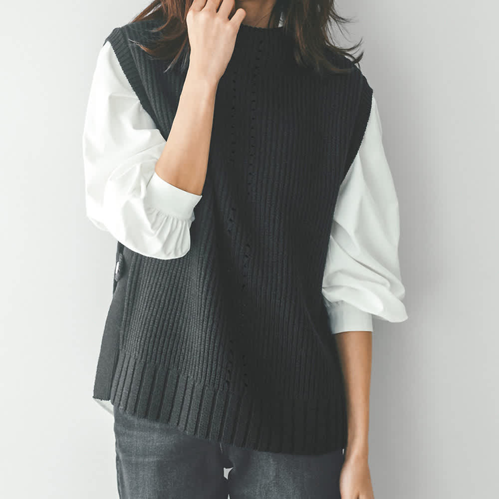 ケーブル×畦編み 前後2ウェイ ニットベスト 通販 - ディノス