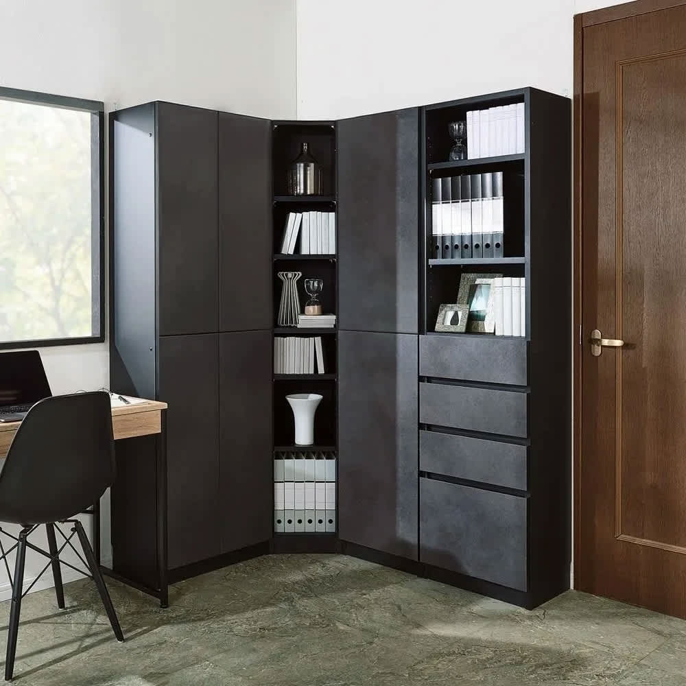 コーナーまで有効に使える幅・高さぴったり本棚 上ポリカ扉・下扉