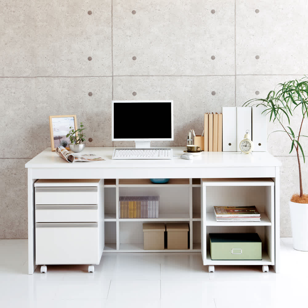 奥行たっぷりデスク3点セット（パソコンデスク・ラック・チェスト）幅