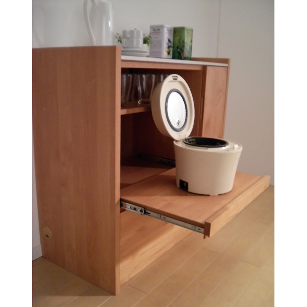 アルダー天然木人工大理石トップ 間仕切り家電収納キッチンカウンター