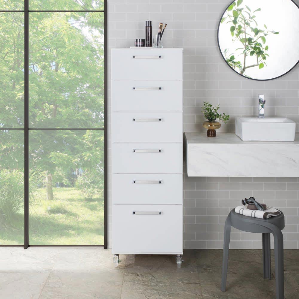 組立不要 キャスター付きランドリータワーチェスト 6段・高さ137.5cm幅