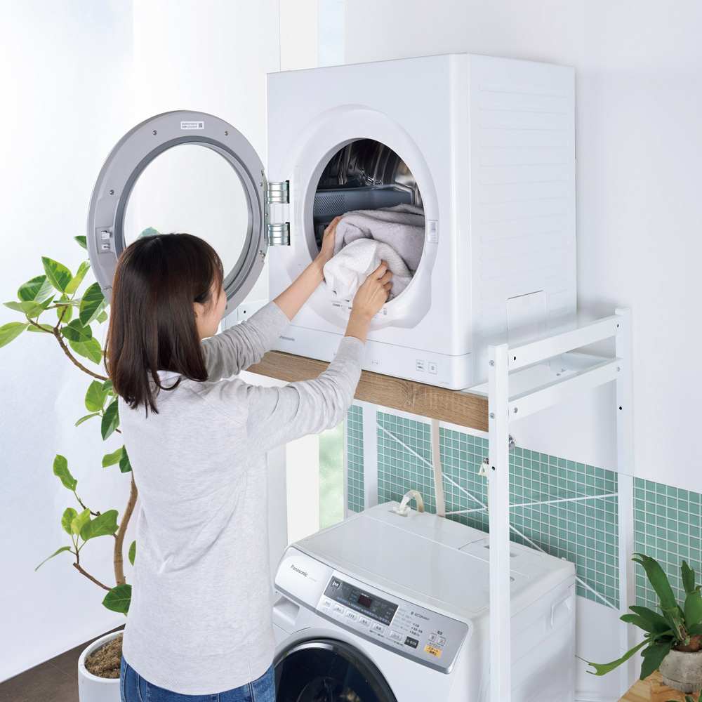 衣類乾燥機固定＆排水ホース対応 頑丈ランドリーラック 天板なしタイプ