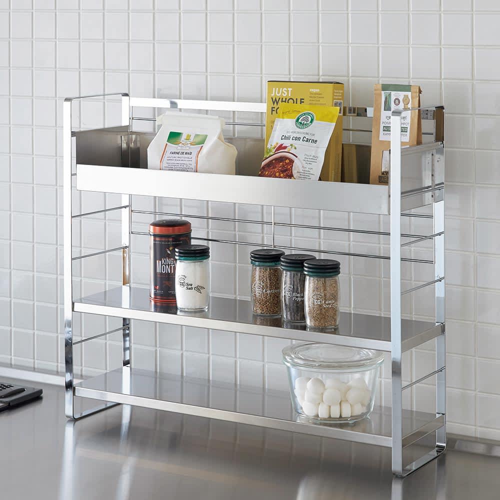 コンロ脇で使えるステンレス棚スパイスラック（上段ボックスタイプ