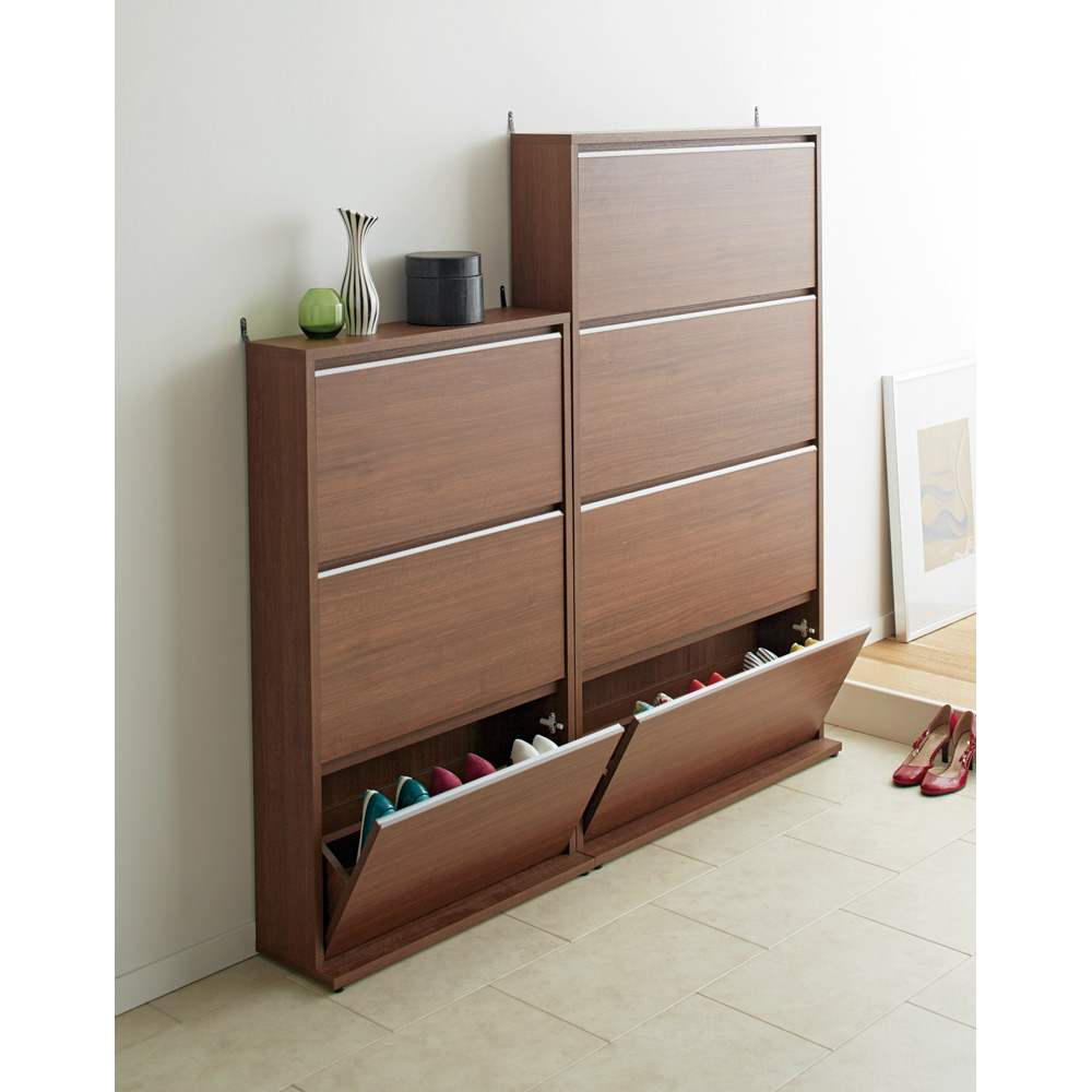 静かに閉まる薄型フラップシューズボックス シングル3段 幅70cm 通販