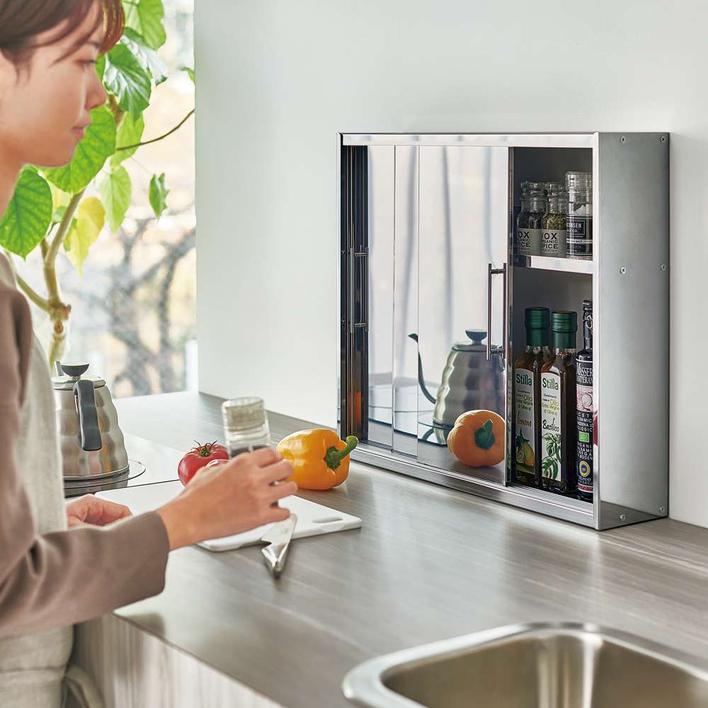 3枚引き戸のステンレススパイスステーション 2段タイプ 高さ46cm 通販