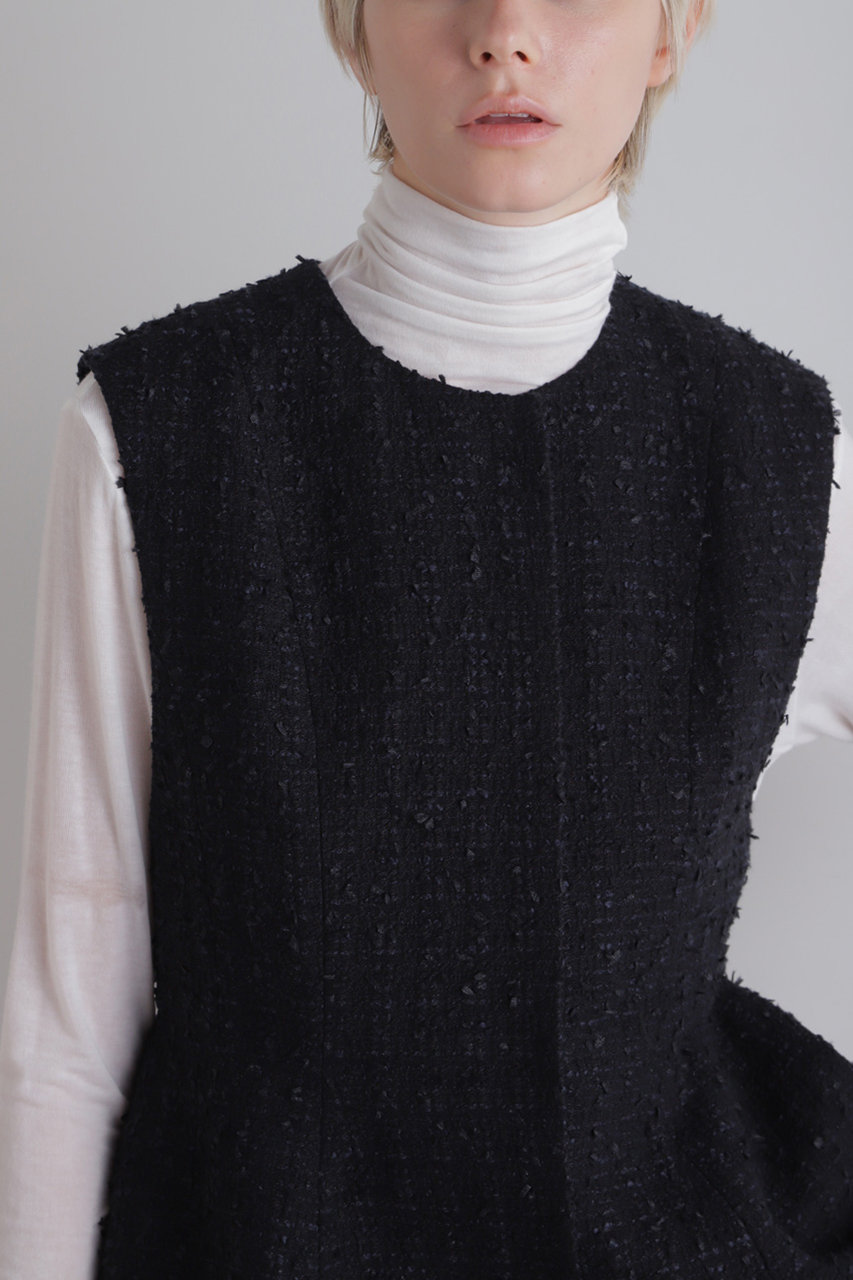 LE PHIL(ル フィル)｜フリンジツィードペプラムジレ/ネイビー の通販