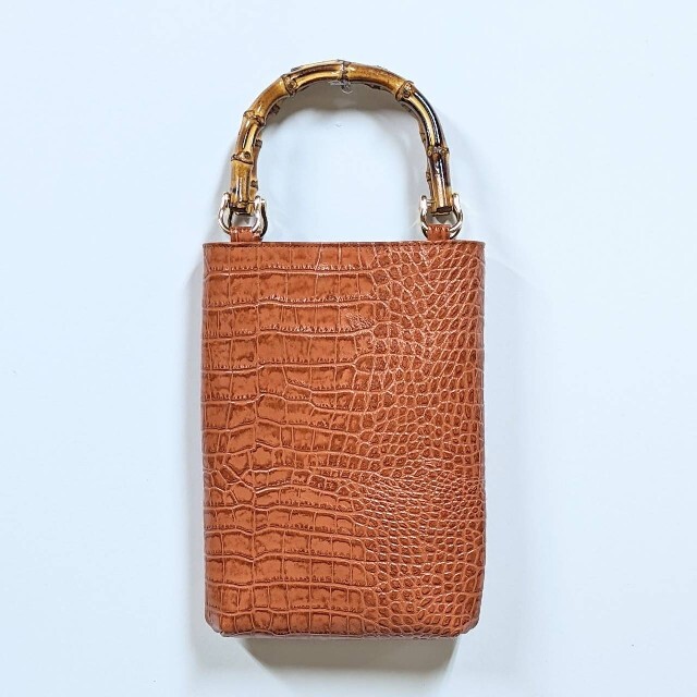 ◇ 牛革クロコ型押し バンブー手提げ 橙色 ◇神輿祭り山車バッグ三社祭