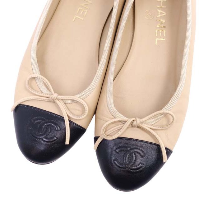CHANEL - シャネル パンプス バレリーナ バイカラー ココマーク リボン