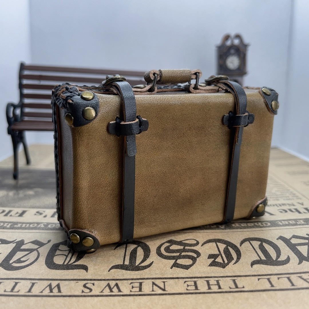 受注製作】本革 1/6ドール用 ミニチュアクラシックトランク（茶色×黒