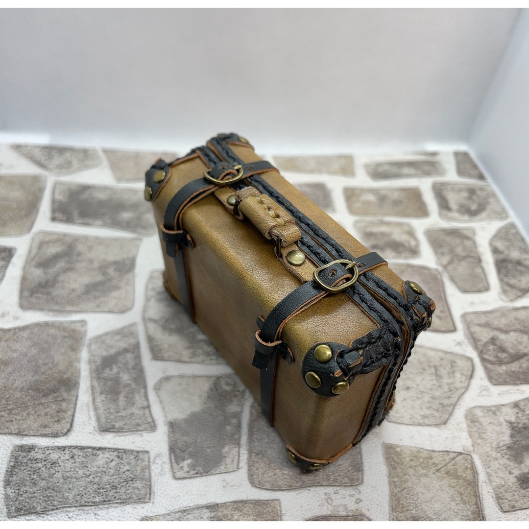 受注製作】本革 1/6ドール用 ミニチュアクラシックトランク（茶色×黒